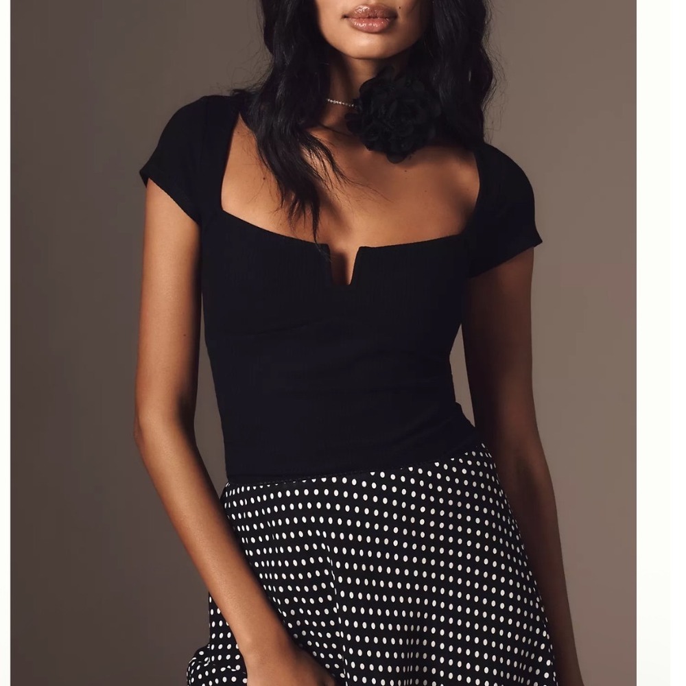 Reformation Emely Knit Top Black Ribbed Size Small